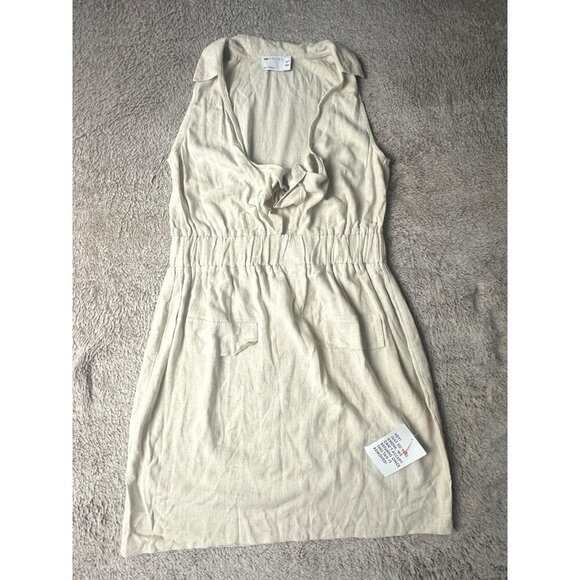 ASOS DESIGN Women’s linen sleeveless knot front mini NATURAL Size 8 New - Picture 4 of 13